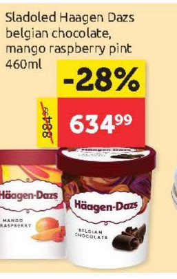 Sladoled Haagen Dazs belgian chocolate, mango raspberry pint 466ml