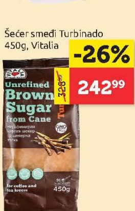 Šećer smeđi Turbinado 450g, Vitalia