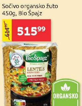 Sočivo organsko žuto 450g, Bio Spazj