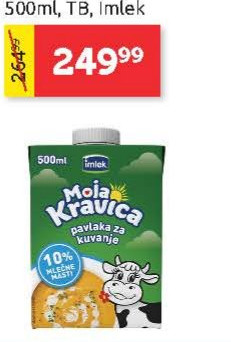 Pavlaka za kuvanje Moja Kravica 10%kmm, 500ml, T&B, Imlek