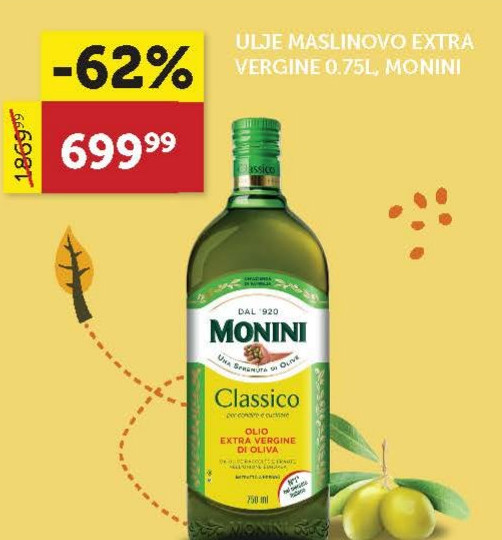 ULJE MASLINOVO EXTRA VERGINE 0.75L, MONINI