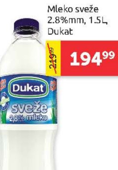 Mleko sveže 2.8%, 1.5L, Dukat
