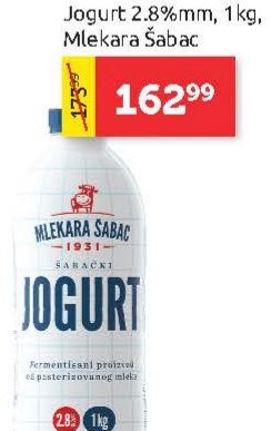 Jogurt 2.8%, 1kg, Mlekara Sabac