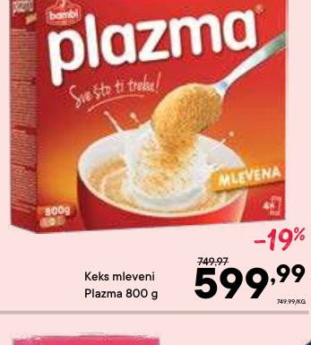 Keks mleveni Plazma 800 g