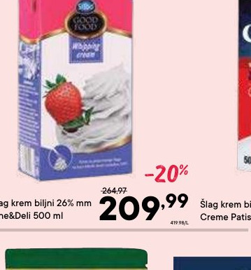 Šlag krem blini 26% mm Fine&Deli 500 ml