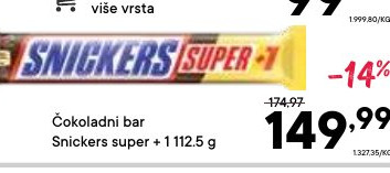 Čokoladni bar Snickers super + 1 112.5 g