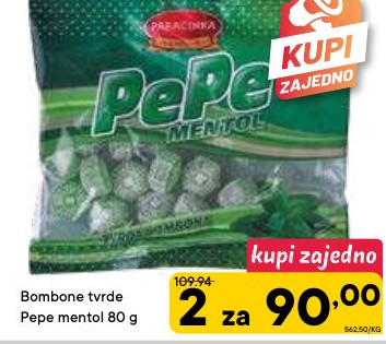 Bombone tvrde Pepe mentol 80 g