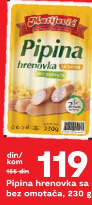 Pipina hrenovka sa sirom bez omotača, 230 g vakuum