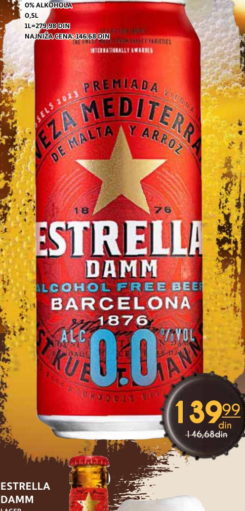 ESTRELLA DAMM ALCOHOL FREE BEER BARCELONA 1876 0.0% ALC