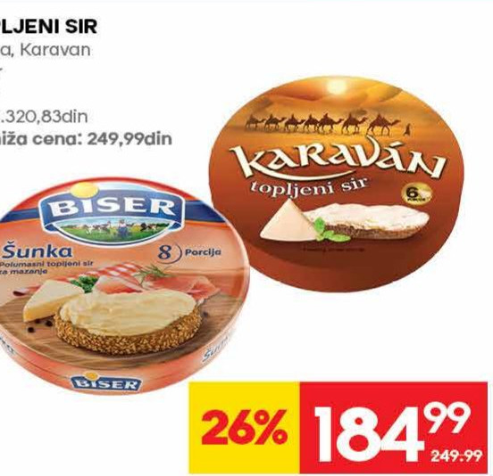 TOPLJENI SIR šunka, Karavan Biser 140g
