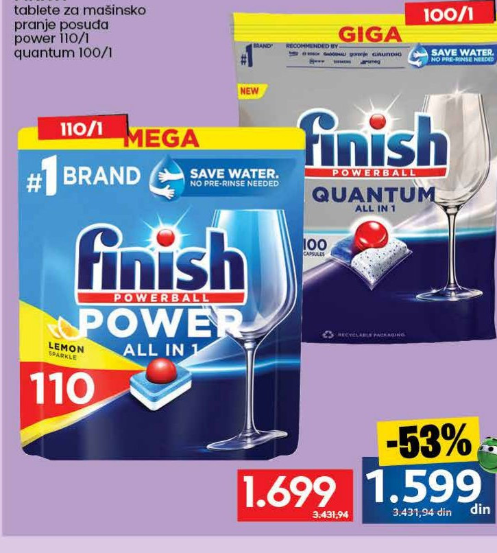 FINISH tablete za mašinsko pranje posuda power 110/1 quantum 100/1