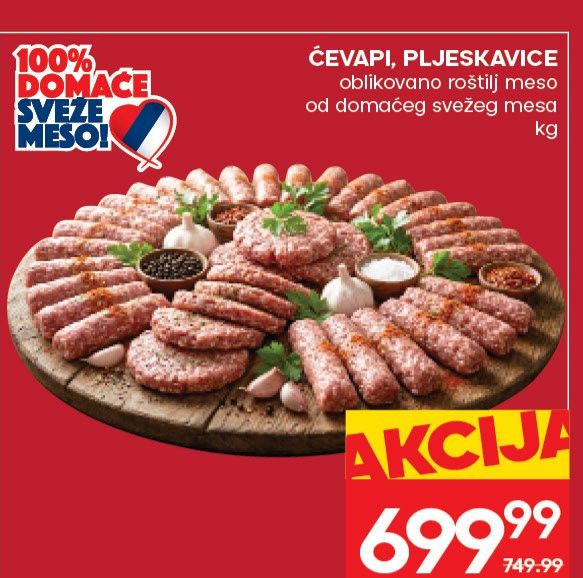 ČEVAPI, PLJESKAVICE oblikovano roštilj meso od domaćeg svežeg mesa
