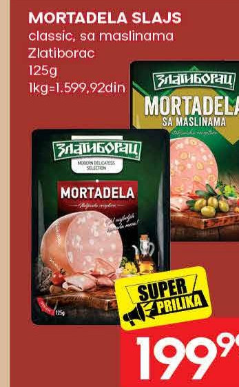 MORTADELA SLAJS classic, sa maslinama Zlatiborac 125g