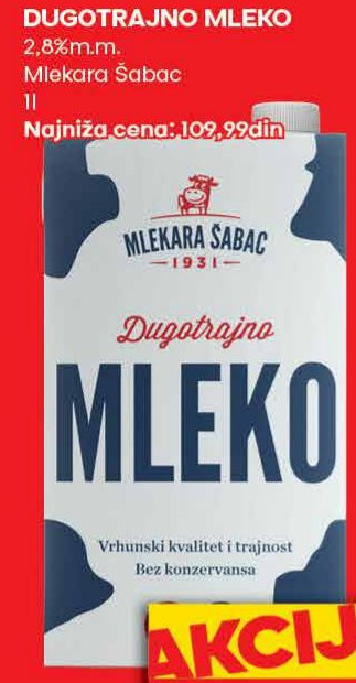 DUGOTRAJNO MLEKO 2,8%m.m.