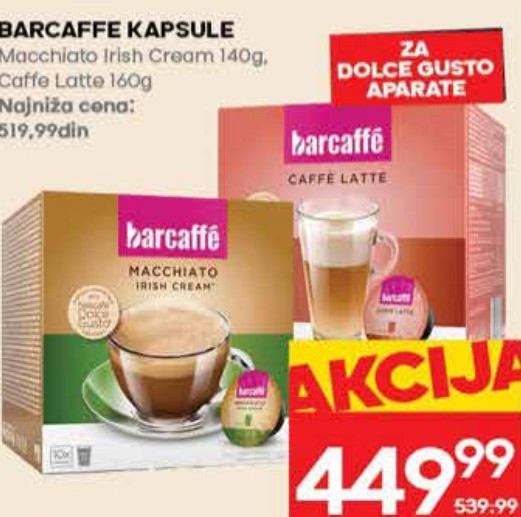 BARCAFFE KAPSULE Macchiato Irish Cream 140g, Caffe Latte 160g