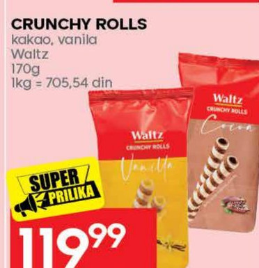 CRUNCHY ROLLS kakao, vanila Wältz 170g