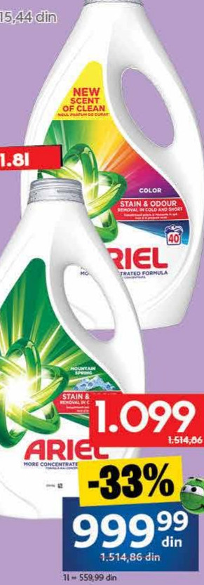 ARIEL tečni deterdžent za pranje veša color, mountain spring, 1.8l