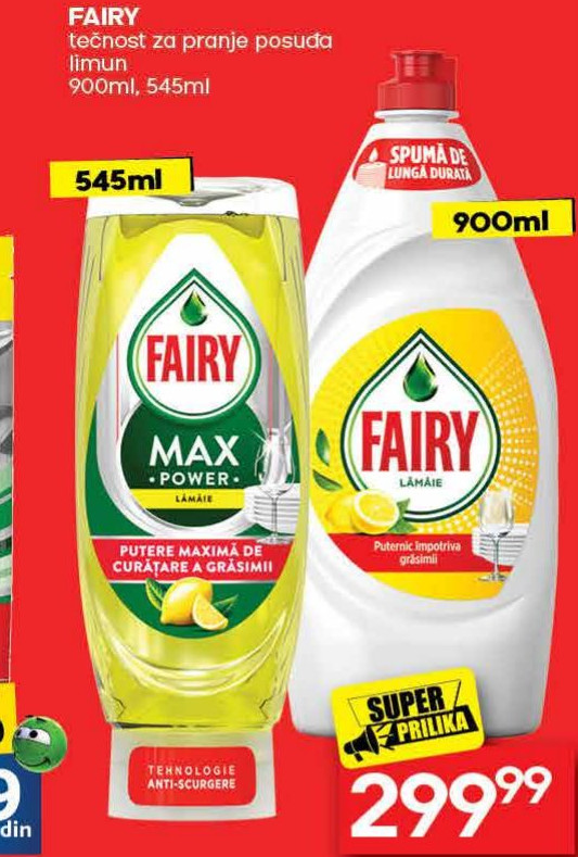 FAIRY tečnost za pranje posuda limun 900ml, 545ml