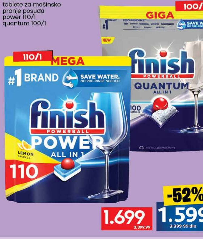 FINISH tablete za mašinsko pranje posuda power 110/1 quantum 100/1