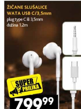 ŽIČANE SLUŠALICE WATA USB C/3,5mm