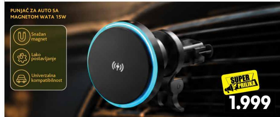 PUNJAČ ZA AUTO SA MAGNETOM WATA 15W