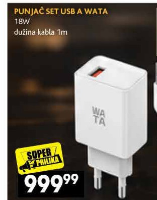PUNJAČ SET USB A WATA 18W dužina kabla 1m