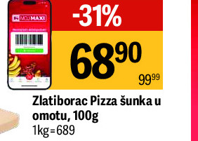 Zlatiborac Pizza šunka u omotu, 100g