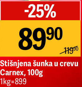 Stišnjena šunka u crevu Carnex, 100g