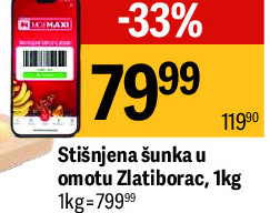 Stišnjena šunka u omotu Zlatiborac, 1kg