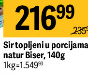 Sir topljeni u porcijama natur Biser, 140g