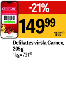 Delikates viršla Carnex, 205g