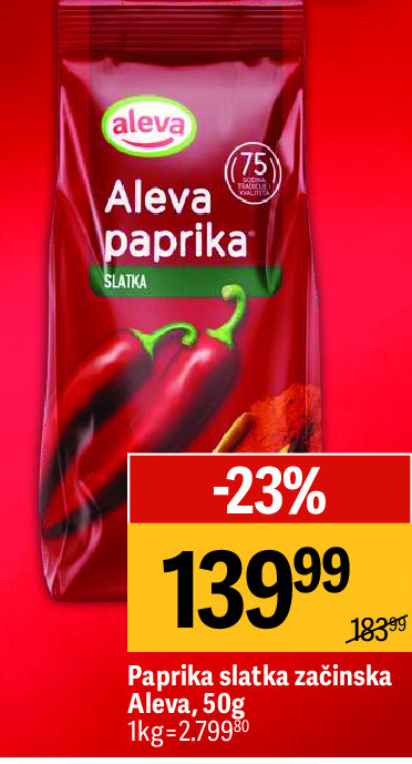 Paprika slatka začinska Aleva, 50g