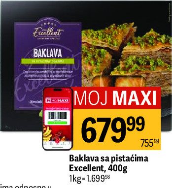 Baklava sa pistaćima Excellent, 400g