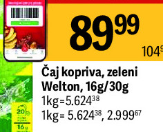 Čaj kopriva, zeleni Welton, 16g/30g