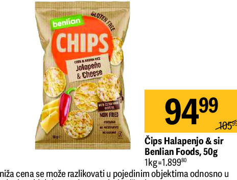 Čips Halapenjo & sir Benlian Foods, 50g