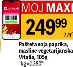 Pašteta soja paprika, masline vegetarijanska Vitalia, 105g