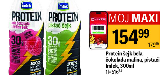 Protein šejk bela čokolada malina, pistaći Imlek, 300ml