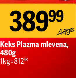 Keks Plazma mlevena, 480g