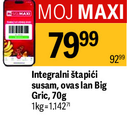 Integralni štapići susam, ovas lan Big Gric, 70g