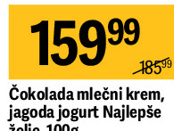 Čokolada mlečni krem, jagoda jogurt Najlepše želje, 100g