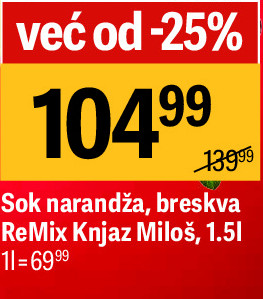 Sok narandža, breskva ReMix Knjaz Miloš, 1.5l
