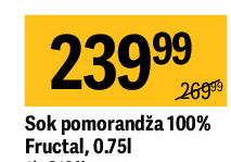 Sok pomorandža 100% Fructal, 0.75l