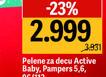 Pelene za decu Active Baby, Pampers 5,6, 96/112