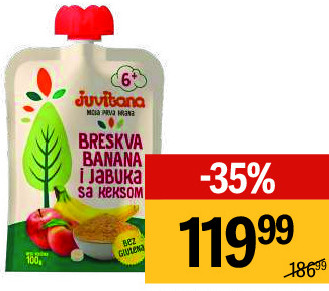 Pouch breskva, banana, jabuka i keks Juvitana, 100g