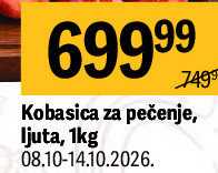 Kobasica za pečenje, ljuta, 1kg