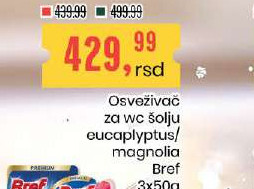 Osveživač za wc šolju eucaplyptus/magnolia Bref 3x50g