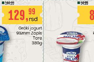 Grčki jogurt 9%mm Zapis Tore 380g