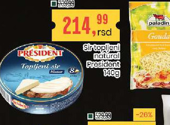 Sir topljeni natural President 140g
