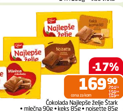 Čokolada Najlepše želje Štark • mlečna 90g • keks 85g • noisette 85g