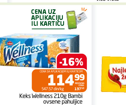 Keks Wellness 210g Bambi ovsene pahuljice
